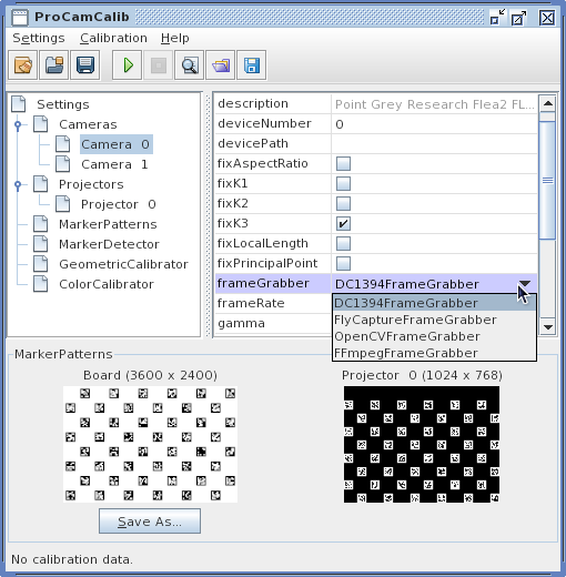 Screenshot of the main window of ProCamCalib.