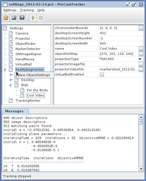 Screenshot of the main window of ProCamTracker.